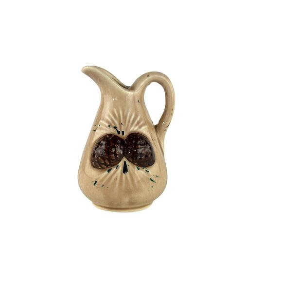 Vintage Japan Pottery Mini Pitcher Creamer Brown Pine Cone Flower Bud Vase Decor - Picture 1 of 16